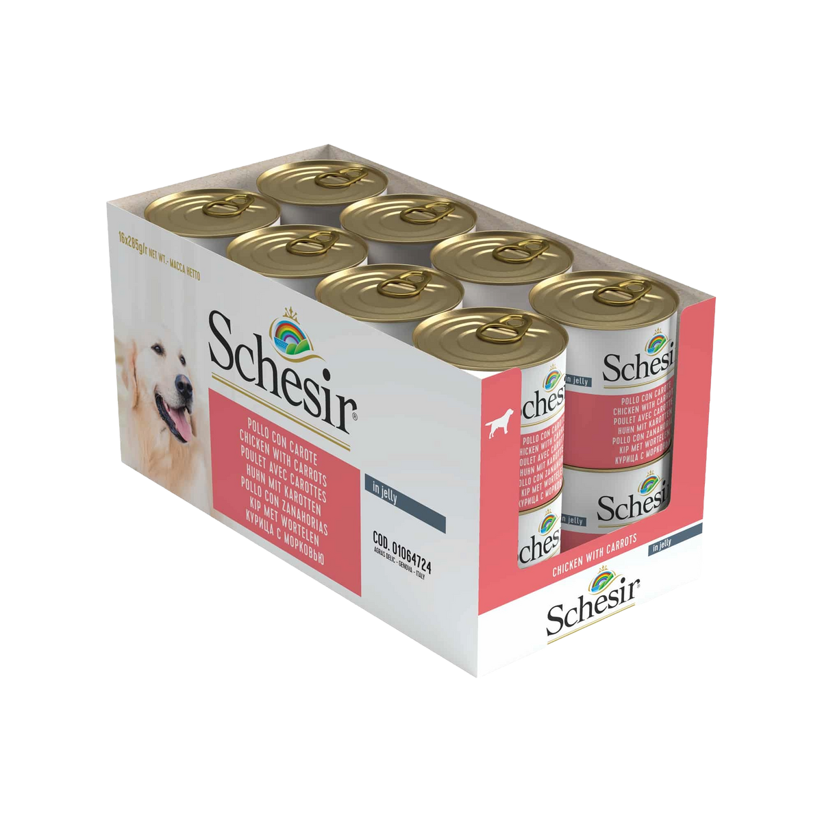 Cibo umido per gatti Schesir pollo con carote, lattina 285 g