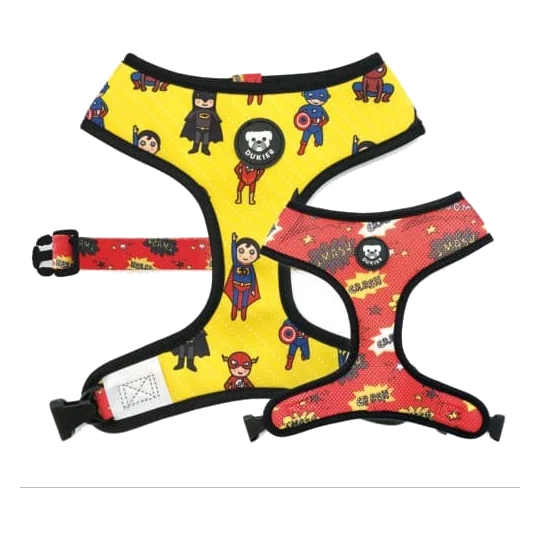 Pettorina reversibile Dukier Superheroes, rosso e giallo, taglie da T1 a T4