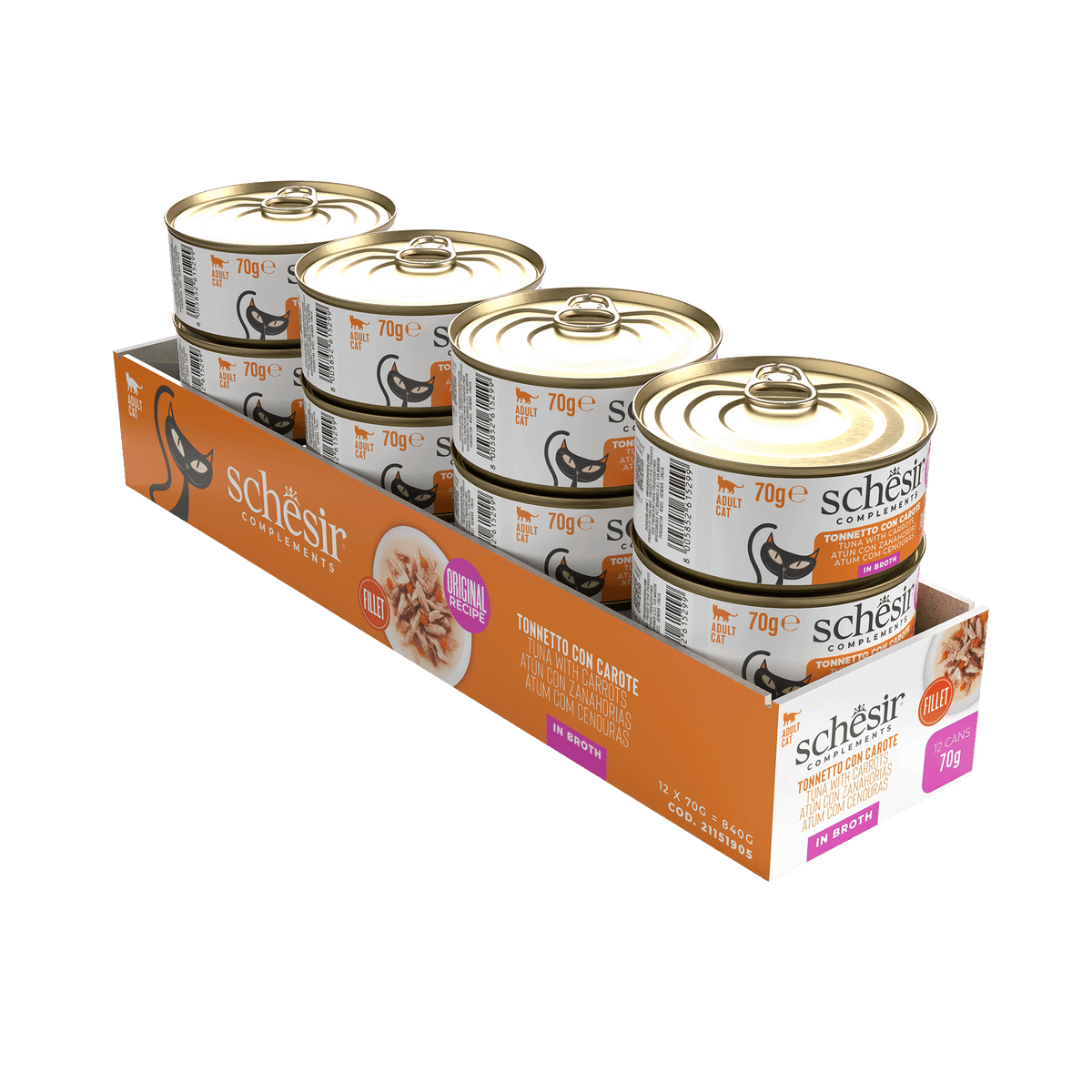 Cibo umido per gatti Schesir tonno con carota in brodo, lattina 70 g – immagine 2