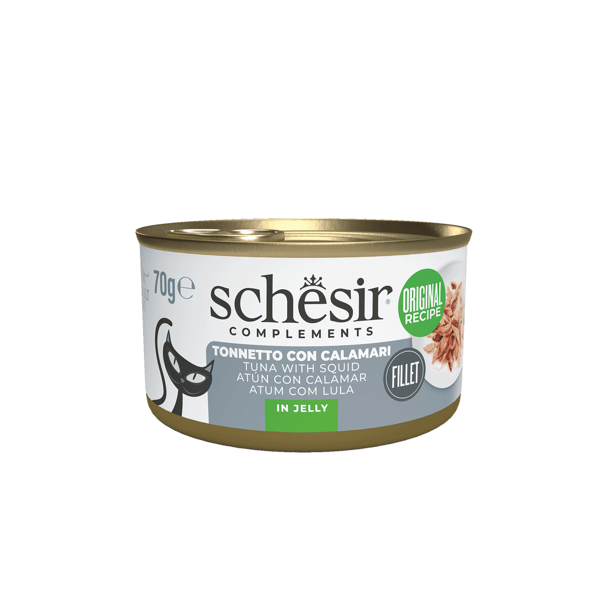 Cibo umido per gatti Schesir tonno con calamari, lattina 70 g