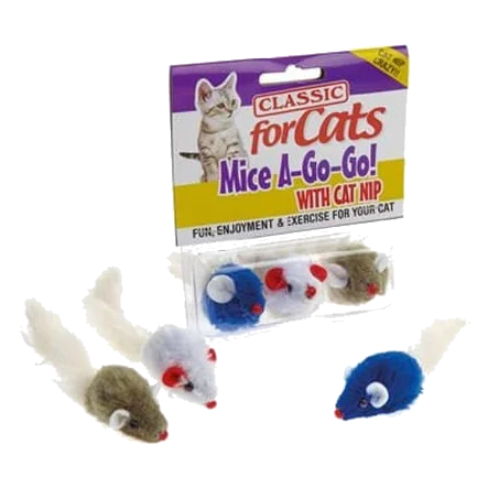 Topolini giocattolo per gatti Classic Furry Fluffy Mice 3 pz