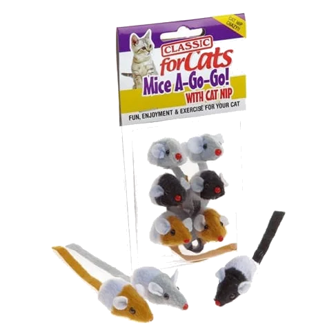 Topolini giocattolo per gatti Classic Natural Mini Mice 6 pz