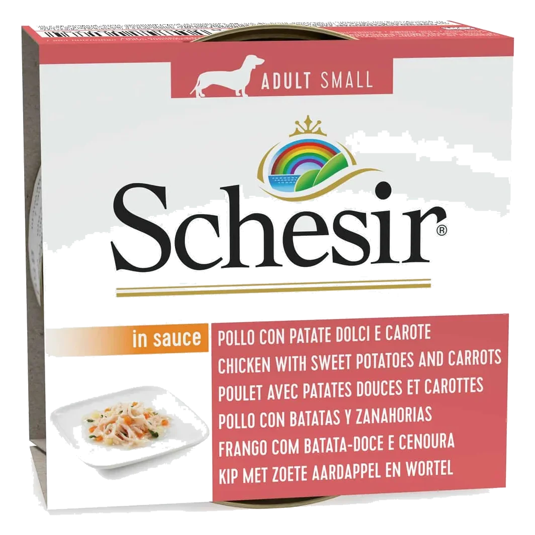 Cibo umido per cani Schesir pollo, patata dolce, carota e spinaci, 85 g