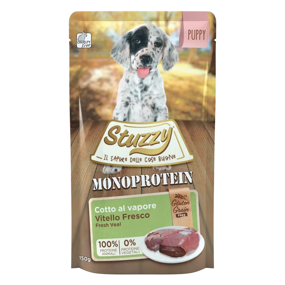Cibo umido per cuccioli Stuzzy Monoprotein vitello, busta 150 g
