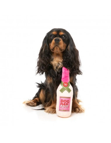Peluche per cani FuzzYard bottiglia di vino Dog Day Rosé con squeaker