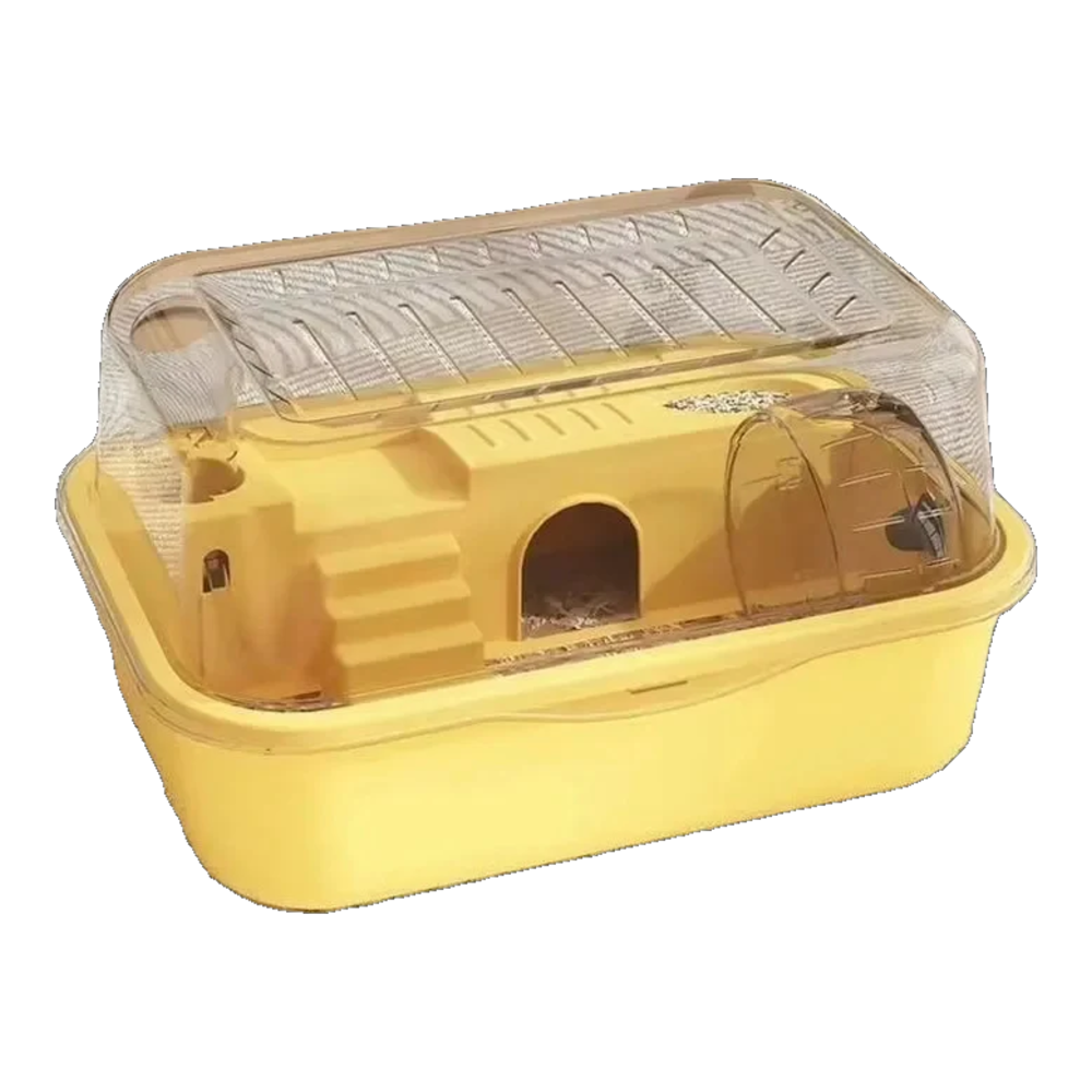 Gabbia criceto antimorso gialla con coperchio ribaltabile trasparente