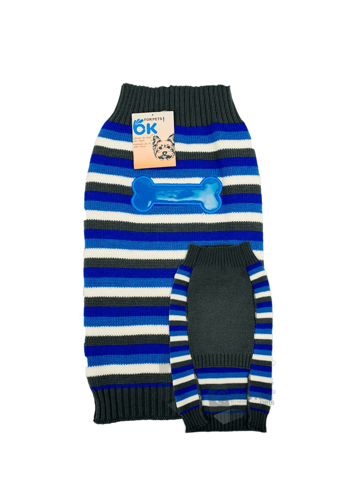 Maglione in maglia per cani a righe con ossi