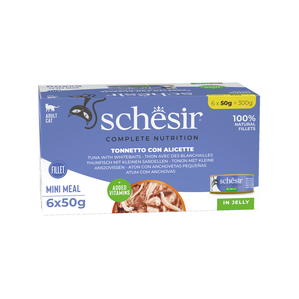 Cibo umido per gatti Schesir tonno con acciughe, 6 × 50 g, multipack