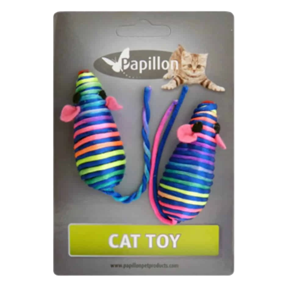 Topolini arcobaleno con campanellino per gatti, 7 cm, blister da 2