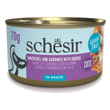 Cibo umido per gatti Schesir Grill in salsa sgombro e sardine con calamaro, 70 g