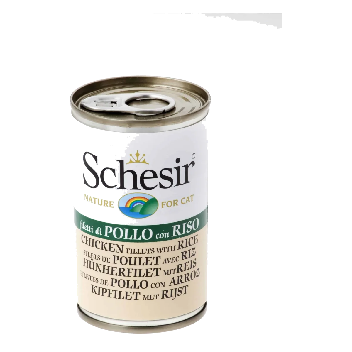 Cibo umido per gatti Schesir filetti di pollo con riso, lattina 140 g