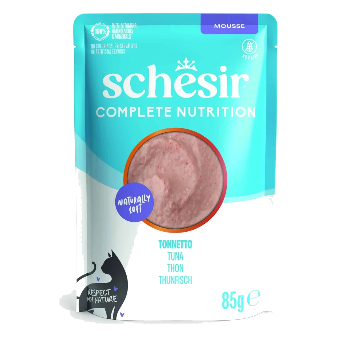 Cibo umido per gatti Schesir mousse tonno, busta 85 g