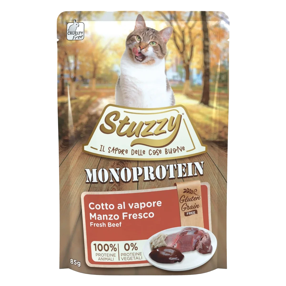 Cibo umido per gatti Stuzzy Grain Free Monoprotein manzo fresco, 85 g