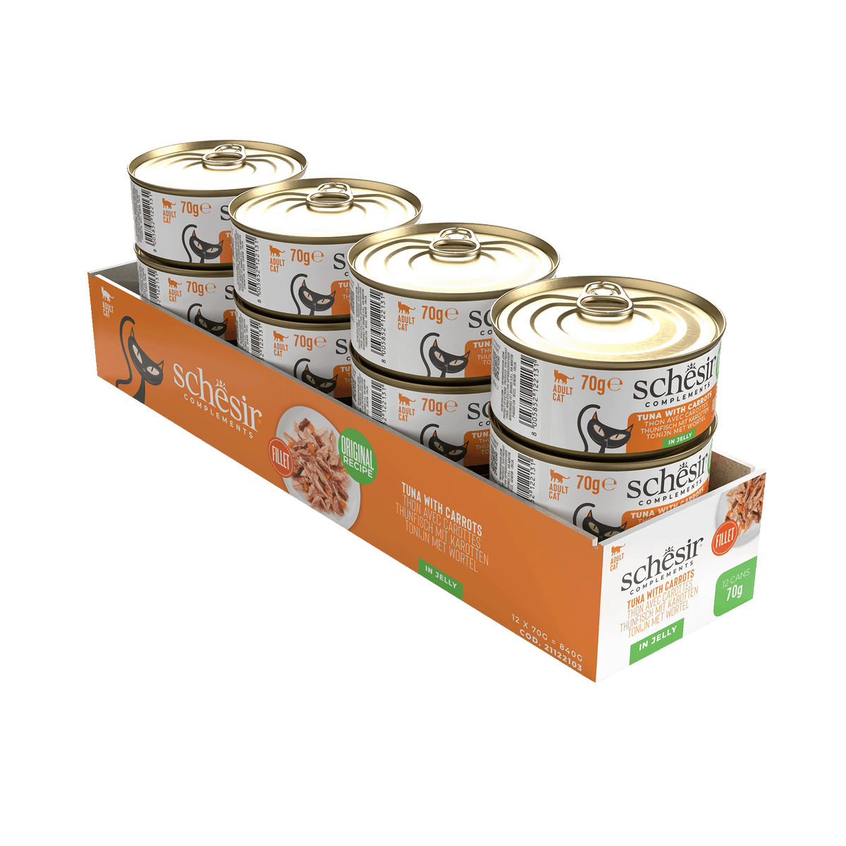 Cibo umido per gatti Schesir tonno con carota in gelatina, lattina 70 g – immagine 2