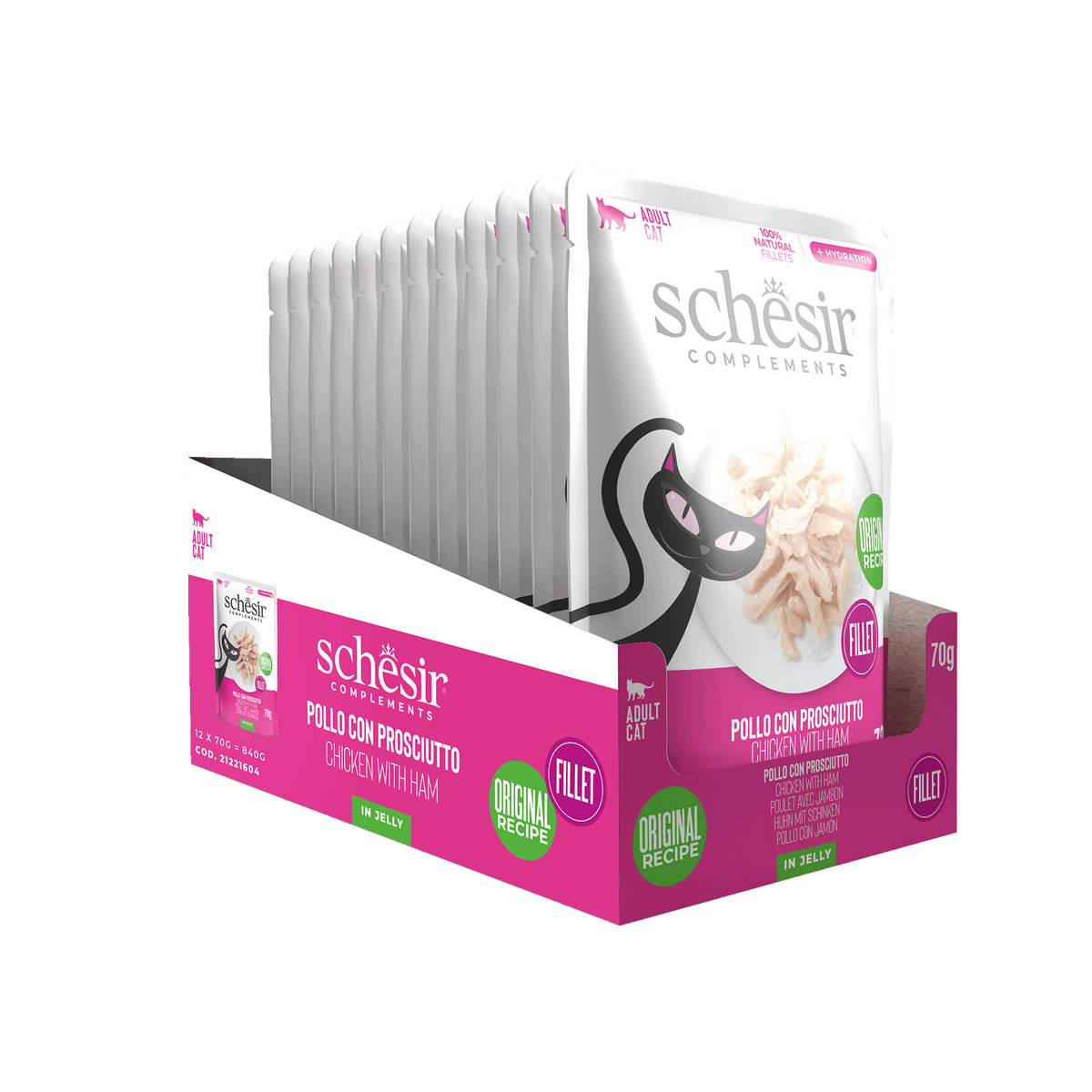 Cibo umido per gatti Schesir pollo con prosciutto, busta 70 g – immagine 3