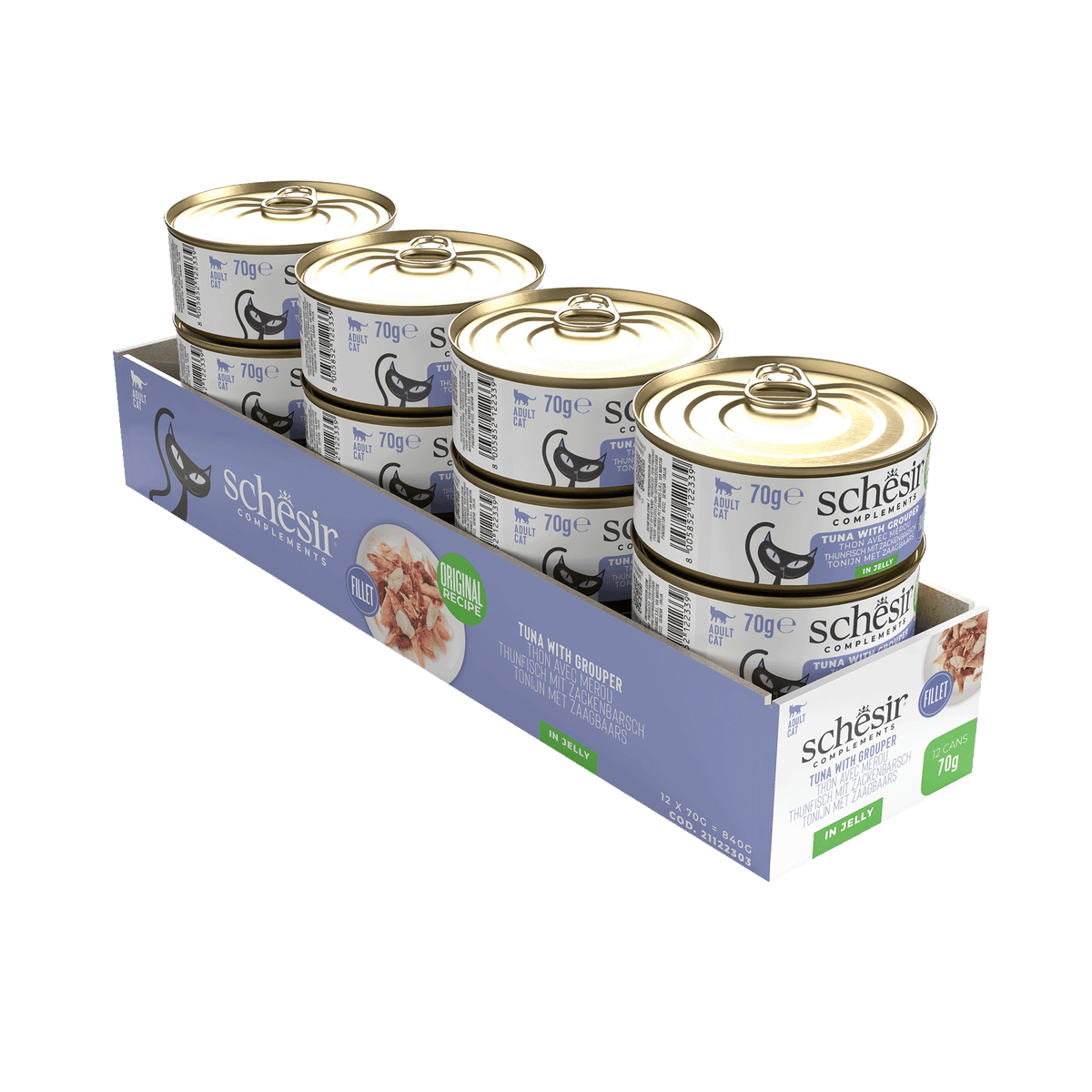 Cibo umido per gatti Schesir tonno con cernia, lattina 70 g – immagine 2