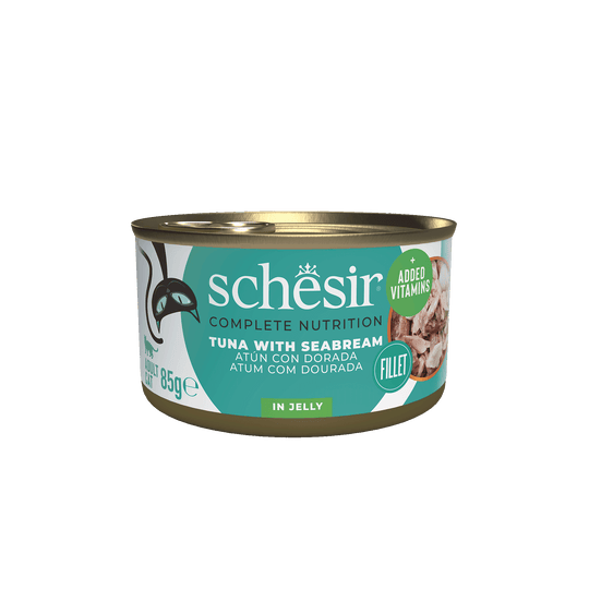Cibo umido per gatti Schesir tonno con orata, lattina 85 g