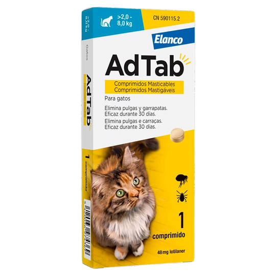 Antiparassitario gatti pastiglie AdTab 48 mg, da oltre 2 a 8 kg