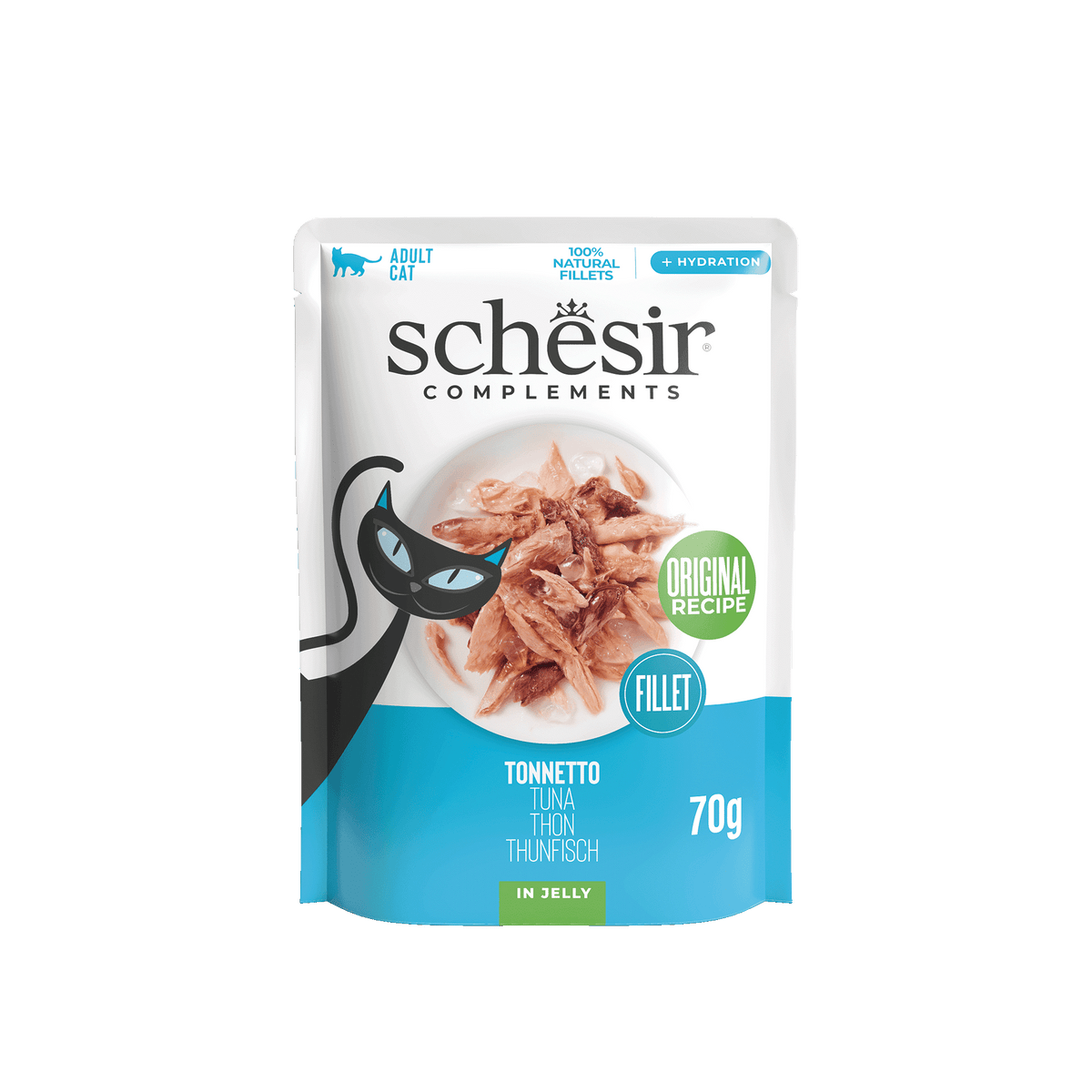 Cibo umido per gatti Schesir tonno in gelatina, busta 70 g
