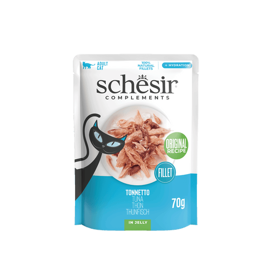 Cibo umido per gatti Schesir tonno in gelatina, busta 70 g
