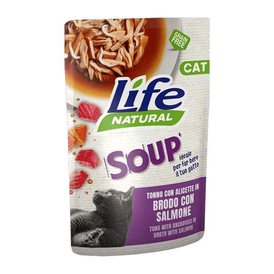 Zuppa Life Cat tonno con acciughe e salmone per gatti, 60 g