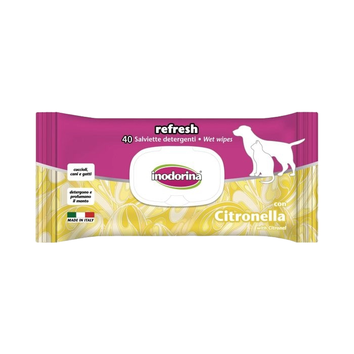Salviette Inodorina Refresh alla citronella per cani e gatti