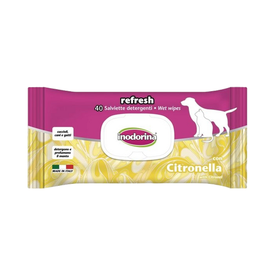 Salviette Inodorina Refresh alla citronella per cani e gatti