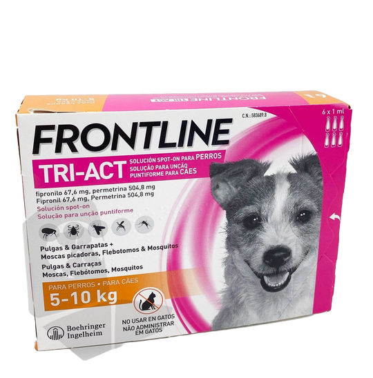 Frontline Tri-Act pipette antiparassitarie per cani 5–10 kg, 6 pipette