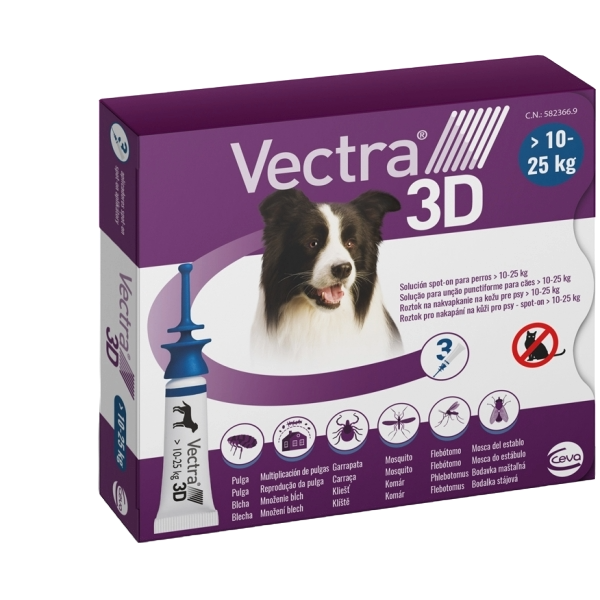 Vectra 3D pipette antiparassitarie per cani 10–25 kg, 3 pipette