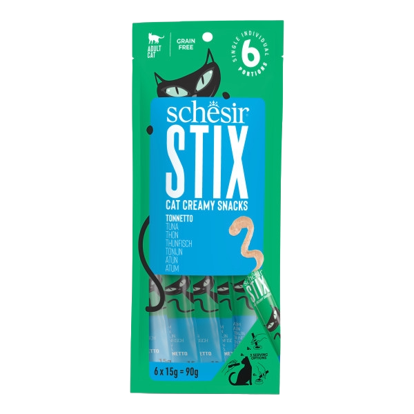 Schesir Snack Stix snack cremosi tonno per gatti, 6 × 15 g