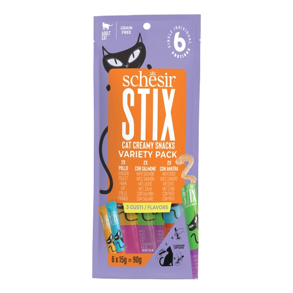 Schesir Snack Stix snack cremosi per gatti, assortiti, 6 × 15 g
