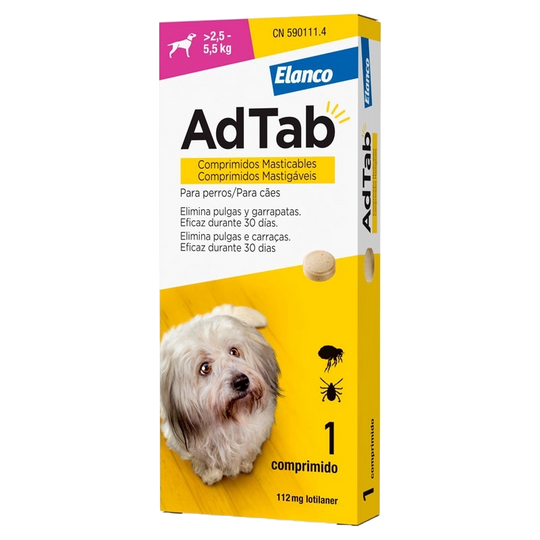 Antiparassitario cani pastiglie AdTab 112 mg, da oltre 2,5 a 5,5 kg