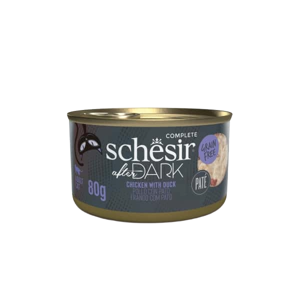 Cibo umido per gatti Schesir After Dark paté pollo con anatra, 80 g