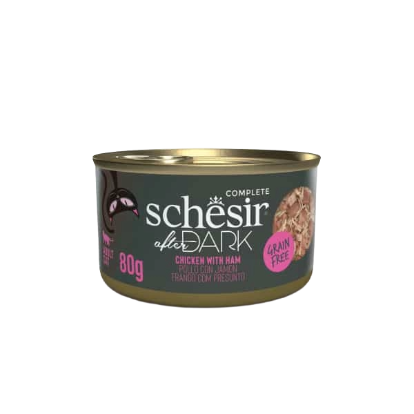 Cibo umido per gatti Schesir After Dark pollo con prosciutto, 80 g