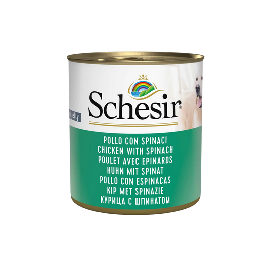 Cibo umido per gatti Schesir pollo con spinaci, lattina 285 g