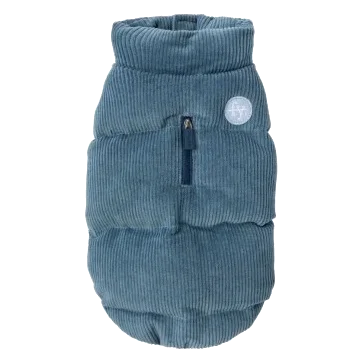 Cappottino imbottito per cani FuzzYard Mosman blu slavato con collo in velluto