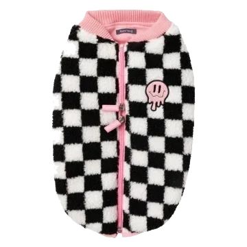 Cappottino sherpa per cani FuzzYard Ollie a quadri rosa