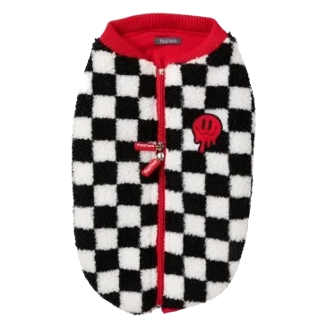Cappottino sherpa per cani FuzzYard Ollie a quadri rosso