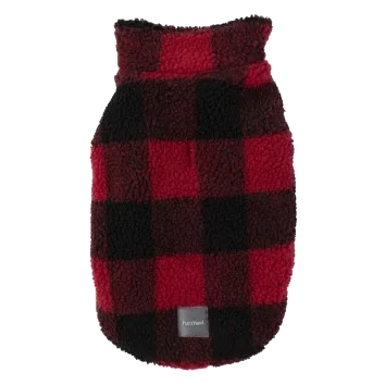 Cappottino in pile per cani FuzzYard The Lumberjack a quadri rosso e nero