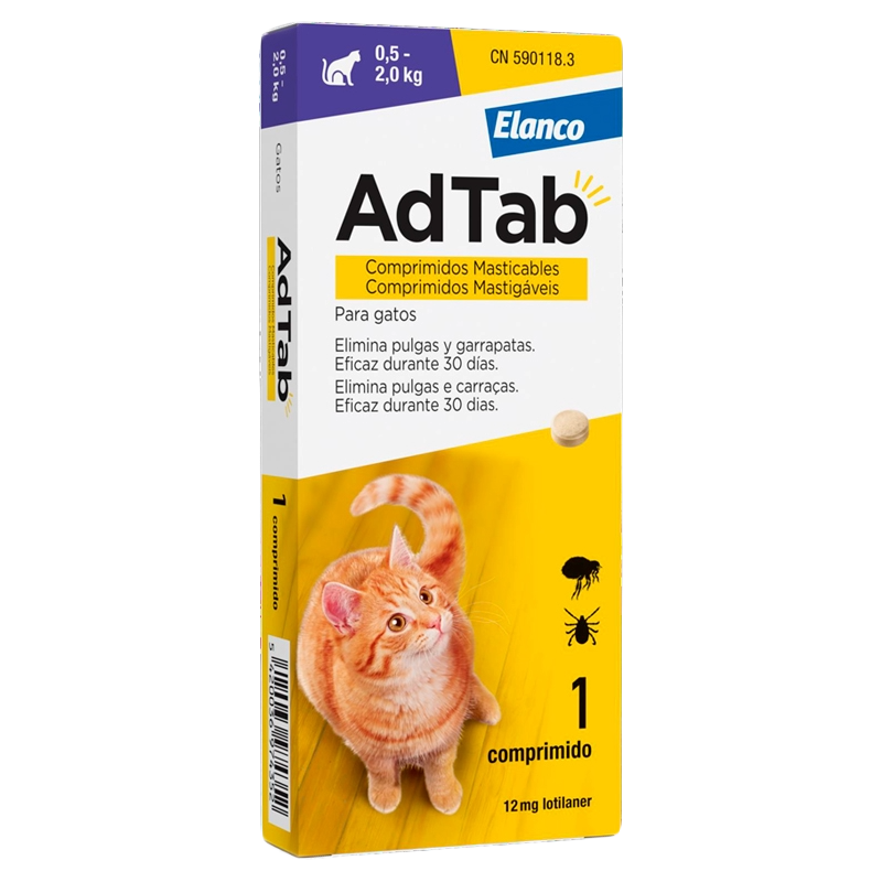 Antiparassitario gatti pastiglie AdTab 12 mg, da 0,5 a 2 kg