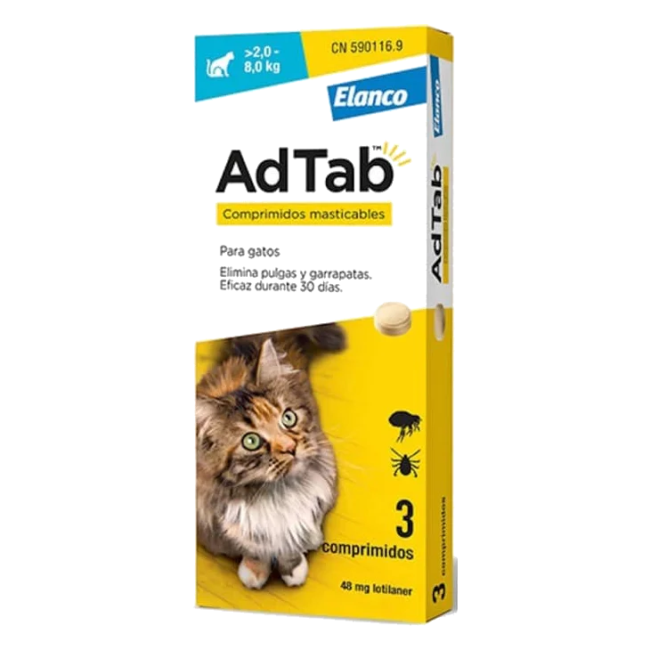 Antiparassitario gatti AdTab 12 mg, 2–8 kg, 3 compresse