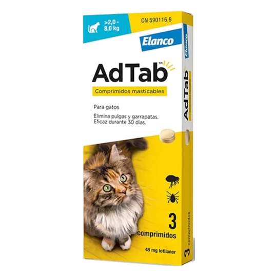 Antiparassitario gatti AdTab 12 mg, 2–8 kg, 3 compresse