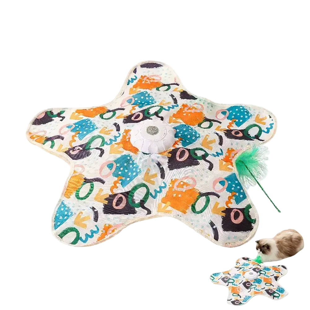 Alfombra de juego con pluma escondida y sonido para gatos, multicolor