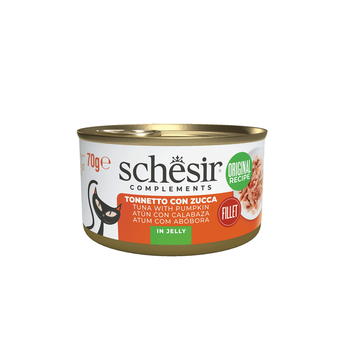 Cibo umido per gatti Schesir tonno con zucca in gelatina, lattina 70 g