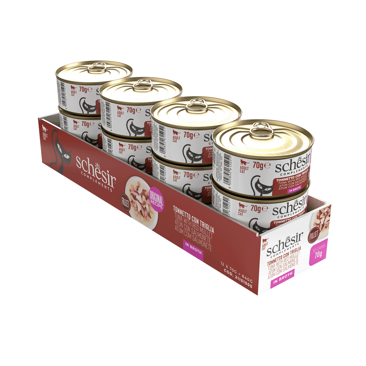 Cibo umido per gatti Schesir tonno con triglia in brodo, lattina 70 g – immagine 2