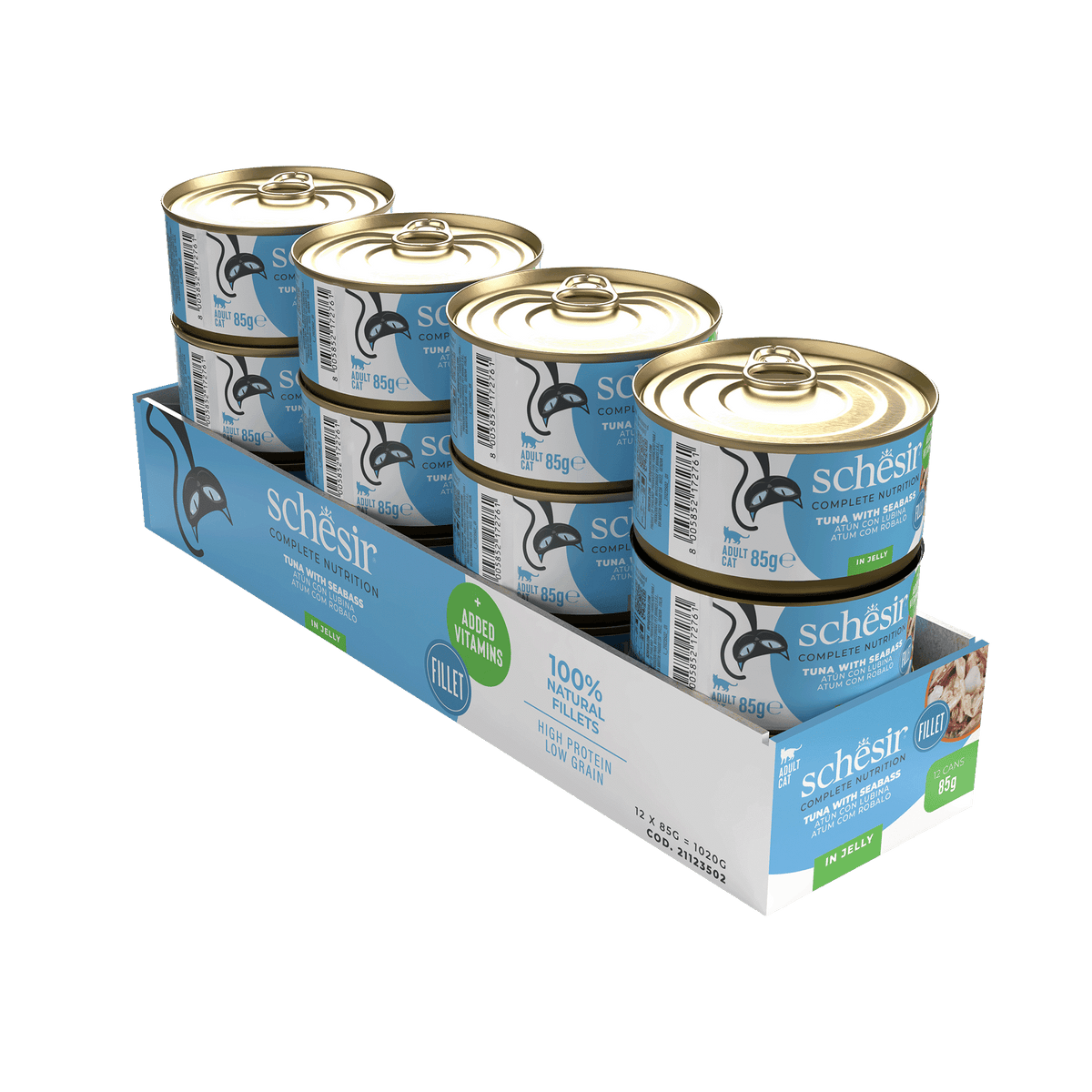 Cibo umido per gatti Schesir tonno con branzino, lattina 85 g – immagine 2