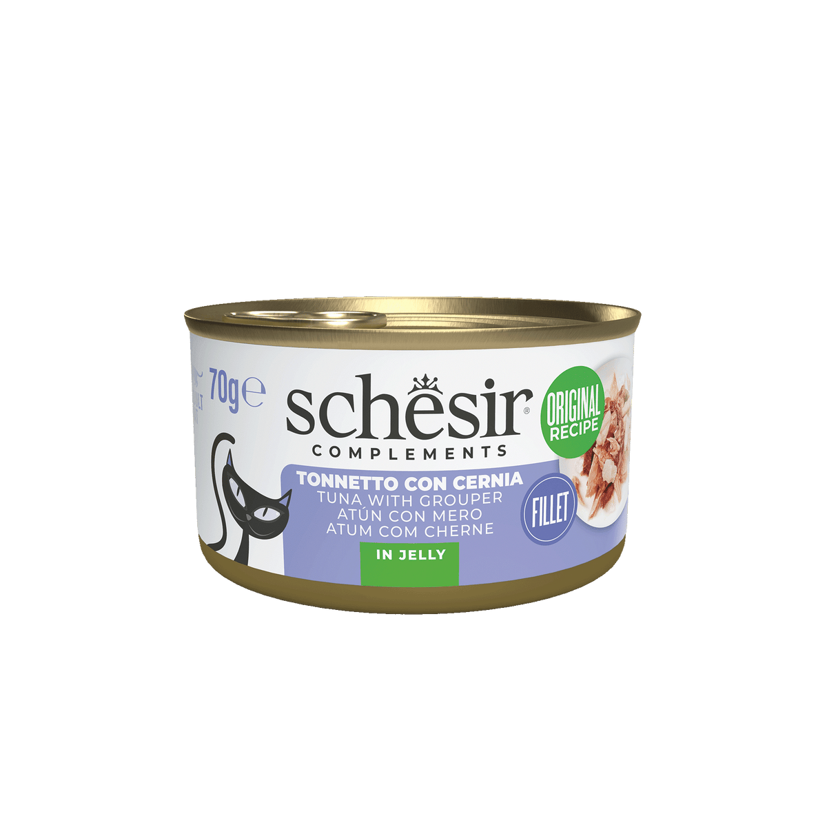 Cibo umido per gatti Schesir tonno con cernia, lattina 70 g