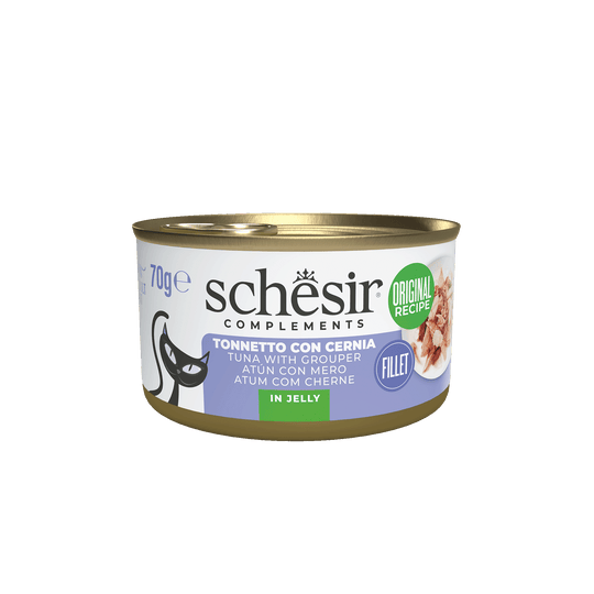 Cibo umido per gatti Schesir tonno con cernia, lattina 70 g