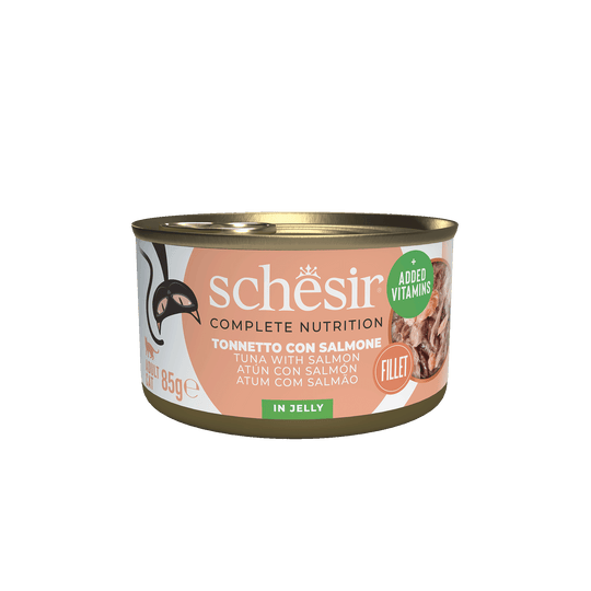 Cibo umido per gatti Schesir tonno con salmone, lattina 85 g