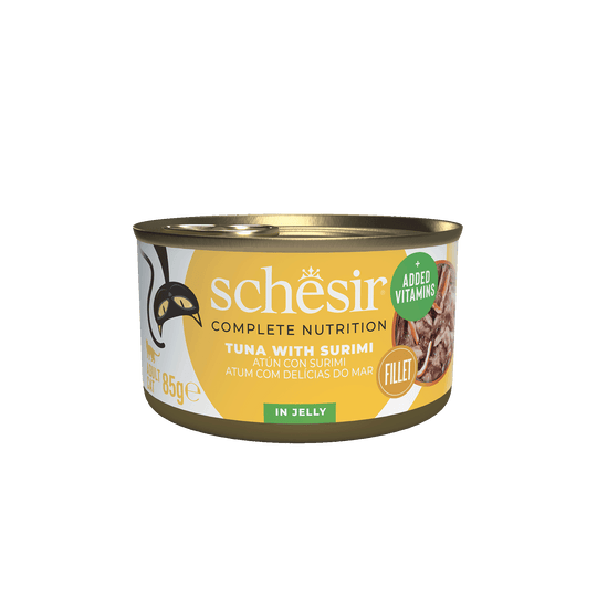 Cibo umido per gatti Schesir tonno con surimi, lattina 85 g